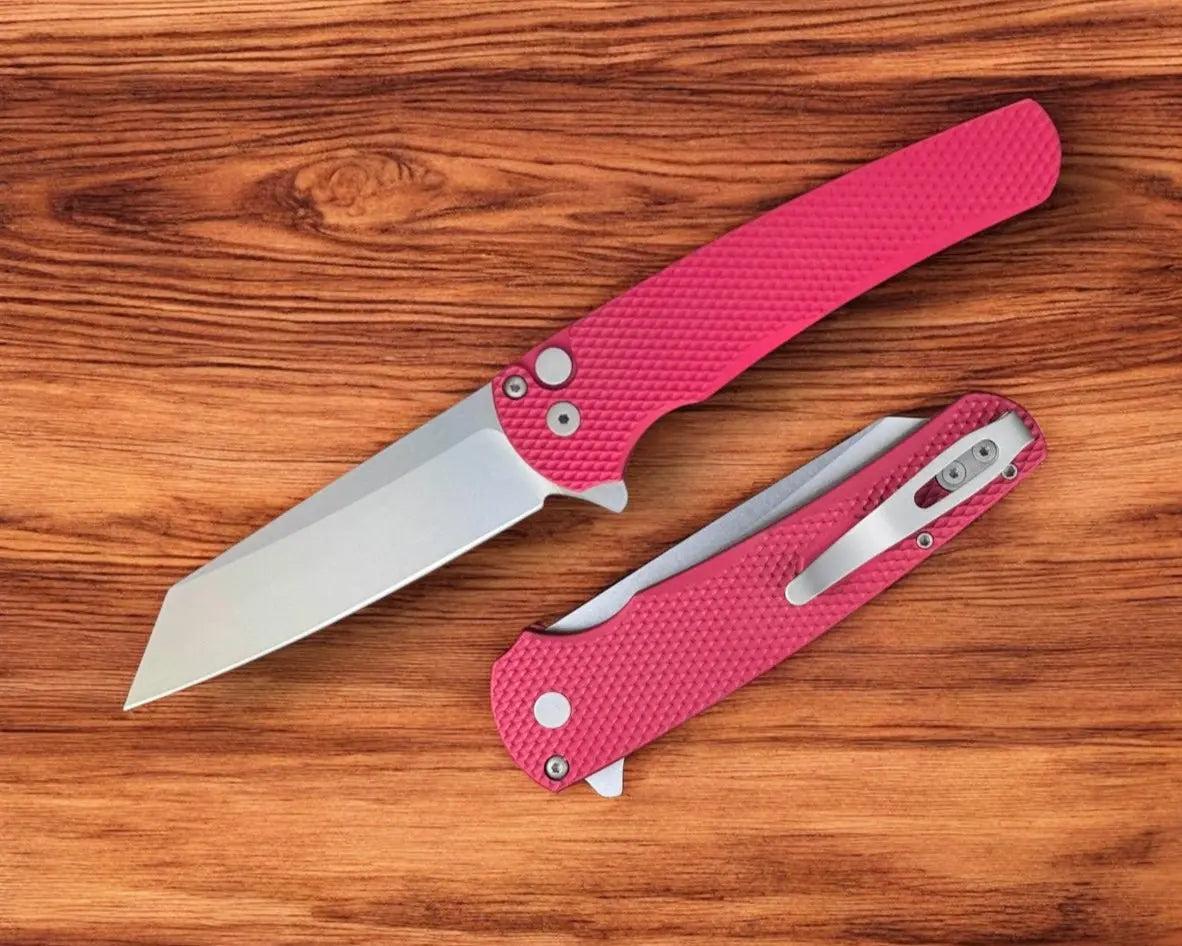 Pro-Tech-Pro-Tech 5405 Malibu - Textured Red Handle - Stonewash Reverse Tanto Magnacut Blade-1-Urban Cutlery