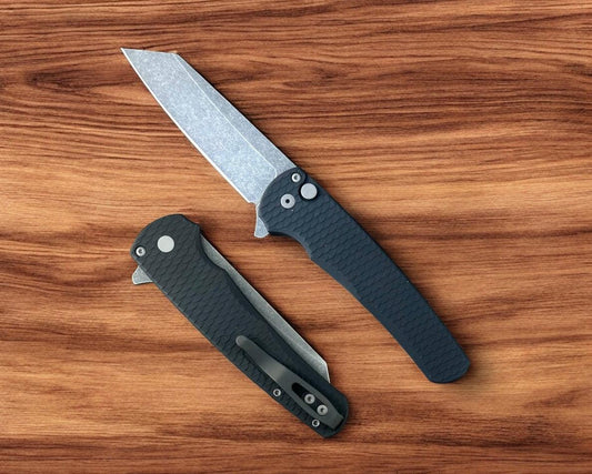 Pro-Tech-Pro-Tech 5435-AW Malibu - Black 7075 "Dragon Scale" Handle - Acid Washed Reverse Tanto Magnacut Blade - Blasted Hardware-Urban Cutlery