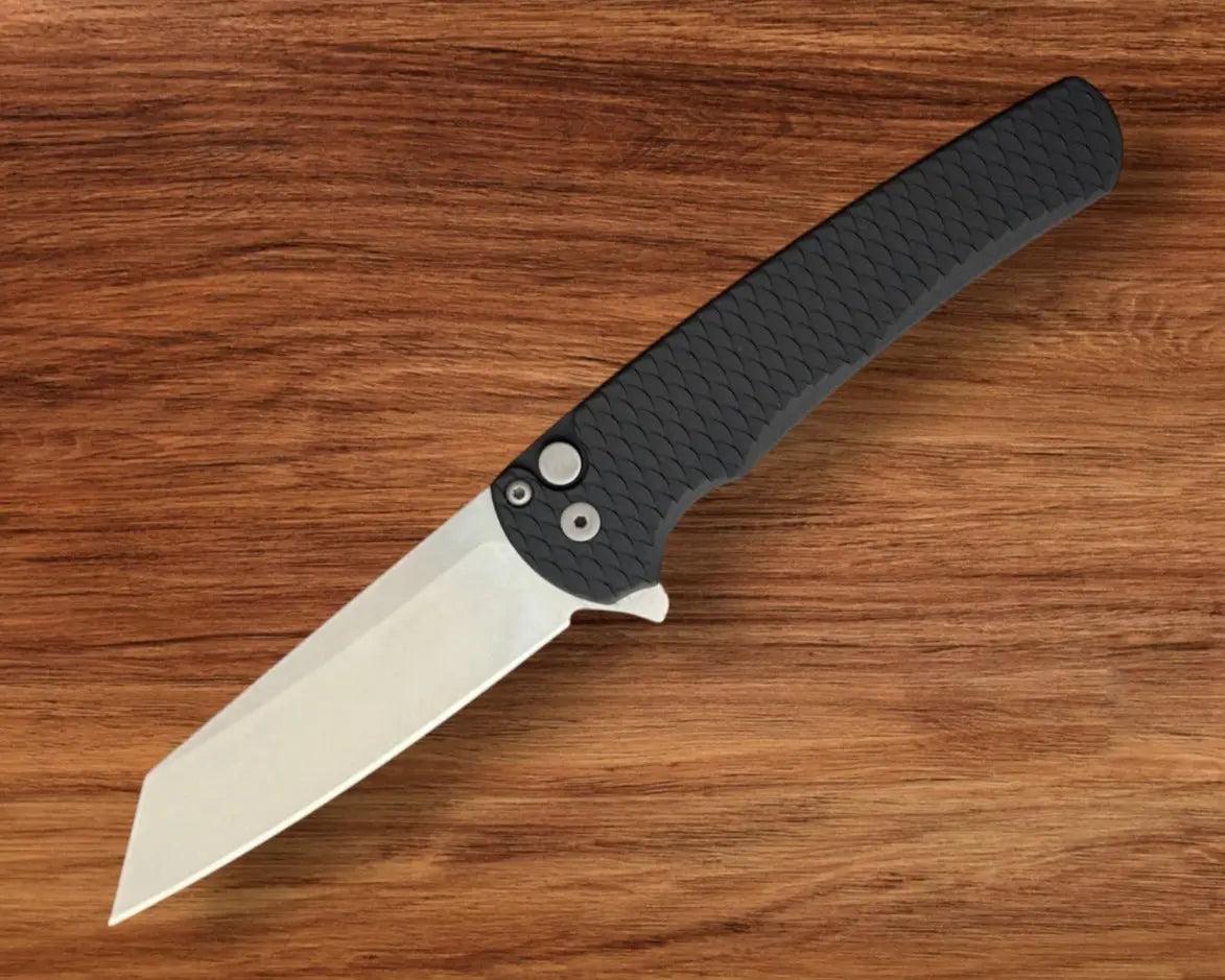 Pro-Tech-Pro-Tech 5435 Malibu - Black 7075 "Dragon Scale" Handle - Stonewash Reverse Tanto Magnacut Blade - Black Clip-2-Urban Cutlery