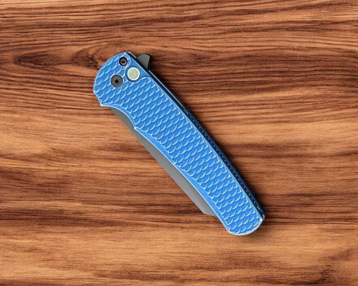 Pro-Tech-Pro-Tech 5436-BW Blue Malibu - Blue Battleworn 7075 "Dragon Scale" Handle - DLC Black Magnacut Reverse Tanto Blade - Black Clip-4-Urban Cutlery