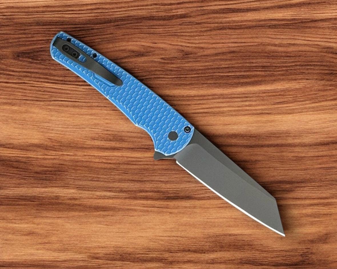 Pro-Tech-Pro-Tech 5436-BW Blue Malibu - Blue Battleworn 7075 "Dragon Scale" Handle - DLC Black Magnacut Reverse Tanto Blade - Black Clip-Urban Cutlery