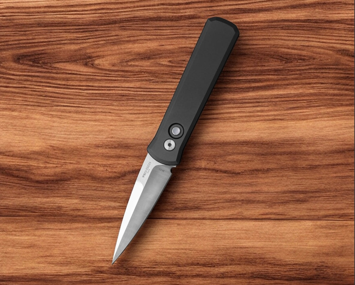 Pro-Tech-Pro-Tech 721-MOP 20CV Godson AUTO - Black Handle - Satin 20CV Blade - MOP Button - Satin Hardware-2-Urban Cutlery