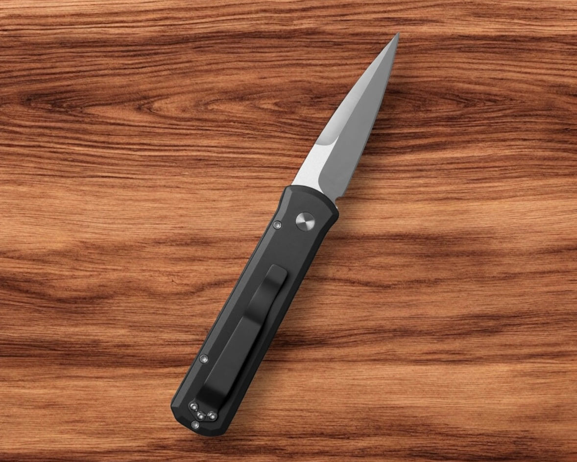 Pro-Tech-Pro-Tech 721-MOP 20CV Godson AUTO - Black Handle - Satin 20CV Blade - MOP Button - Satin Hardware-3-Urban Cutlery