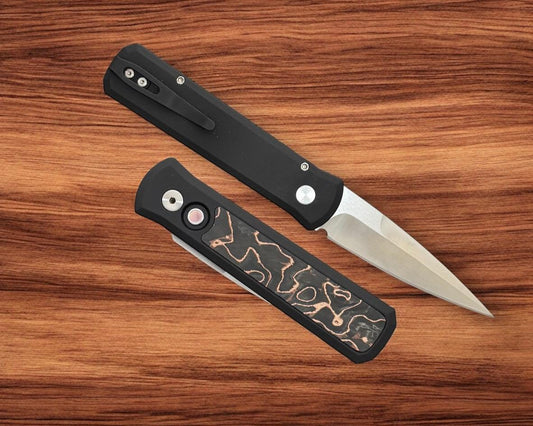 Pro-Tech-Pro-Tech 7210.Livewire.20CV Godson AUTO - Livewire Copper Carbon Fiber Inlay Handles - Satin 20CV Blade-Urban Cutlery