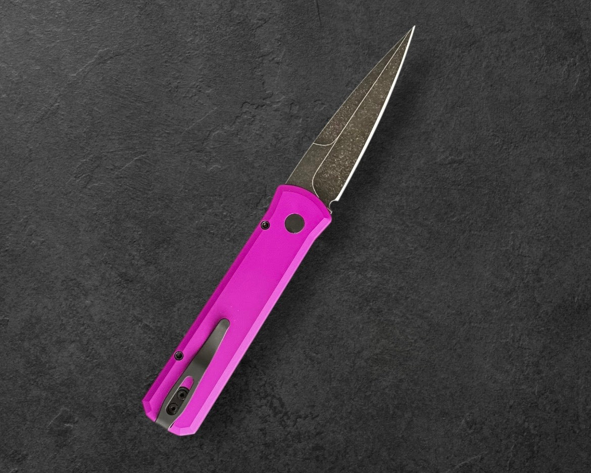 Pro-Tech-Pro-Tech 7211.Marble.CF.Purple.DLCW Godson AUTO - Purple with Marble Carbon Fiber inlay Handles - DLC Wash 20CV Blade - Black Lip Pearl Button-Urban Cutlery