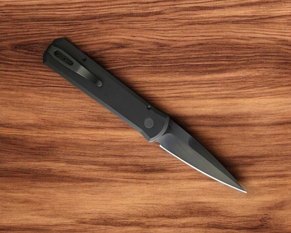 Pro-Tech-Pro-Tech 7214.Violet.CF.20CV Godson AUTO - Violet Marble Carbon Fiber Inlay Handles - DLC Satin 20CV Blade - Black Lip Pearl Button-Urban Cutlery