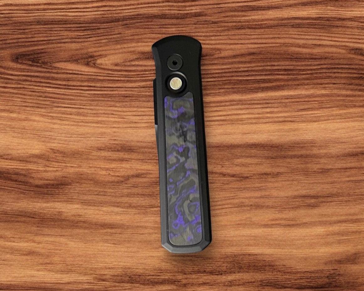Pro-Tech-Pro-Tech 7214.Violet.CF.20CV Godson AUTO - Violet Marble Carbon Fiber Inlay Handles - DLC Satin 20CV Blade - Black Lip Pearl Button-Urban Cutlery