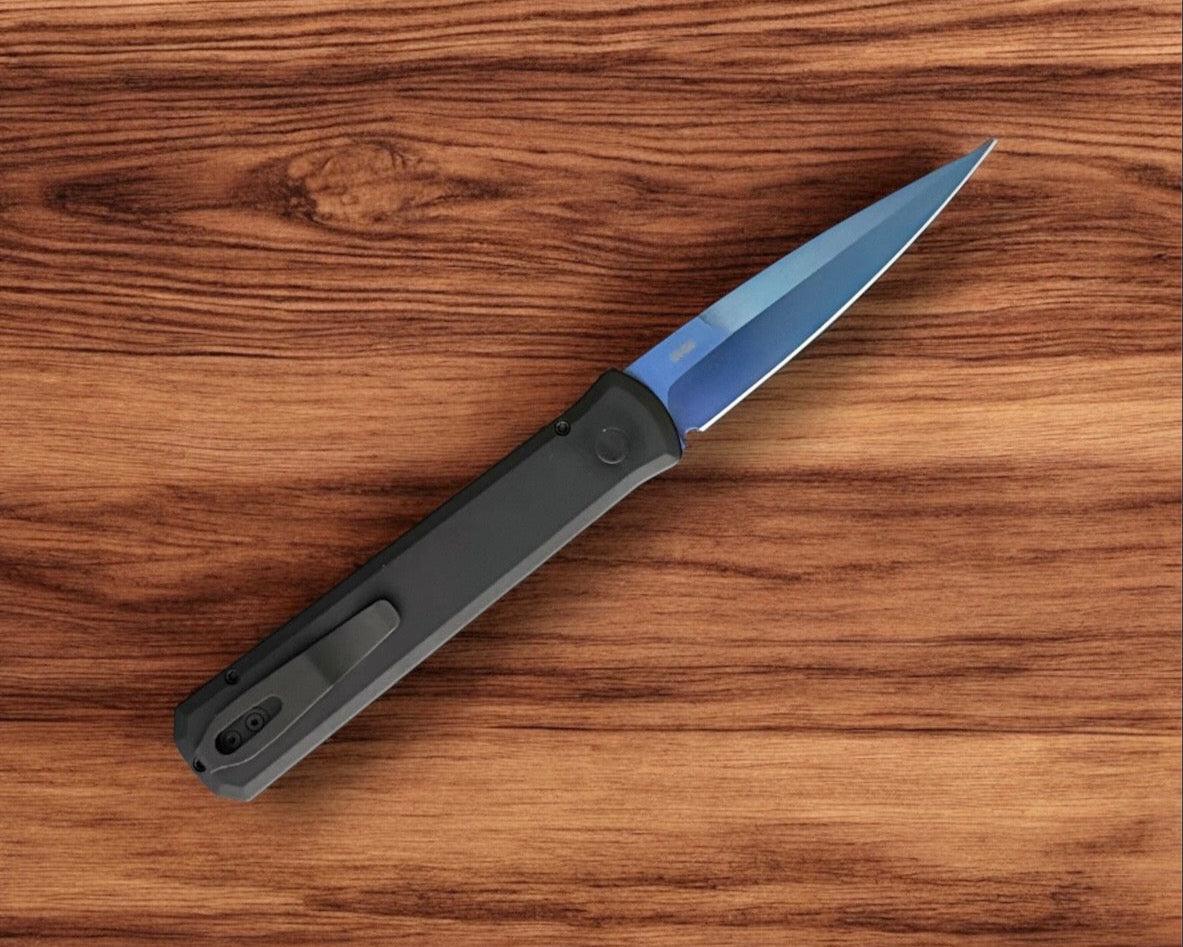 Pro-Tech-Pro-Tech 921.SB Godfather - Black Handles - Sapphire Blue 154CM Blade - Abalone Button-3-Urban Cutlery
