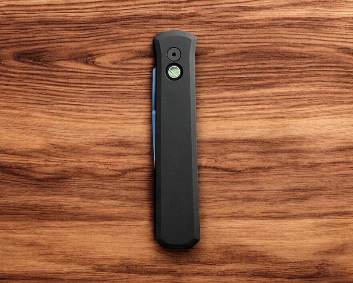 Pro-Tech-Pro-Tech 921.SB Godfather - Black Handles - Sapphire Blue 154CM Blade - Abalone Button-4-Urban Cutlery