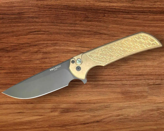 Pro-Tech-Pro-Tech AlBronze Gridlock Mordax - "Gridlock" Handle - DLC S45vn Blade - Black Lip Pearl Push Button - Black Mini Deep Carry Clip-1-Urban Cutlery