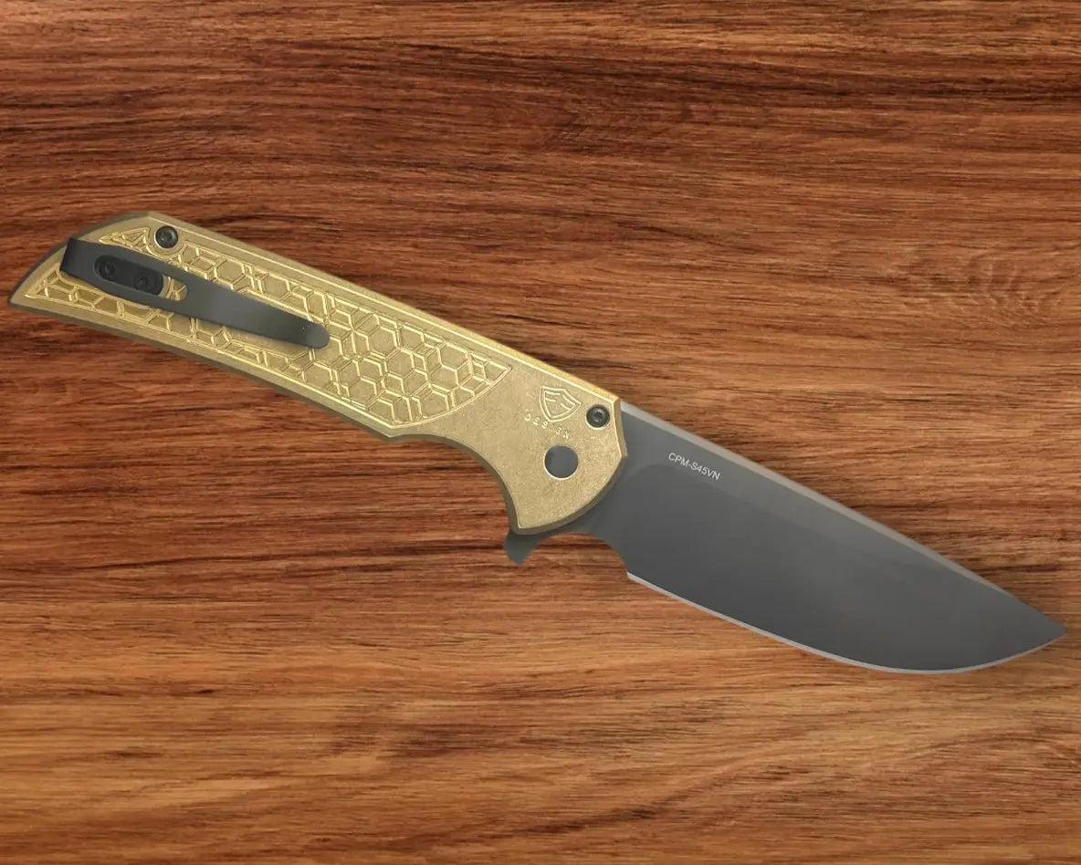 Pro-Tech-Pro-Tech AlBronze Gridlock Mordax - "Gridlock" Handle - DLC S45vn Blade - Black Lip Pearl Push Button - Black Mini Deep Carry Clip-Urban Cutlery