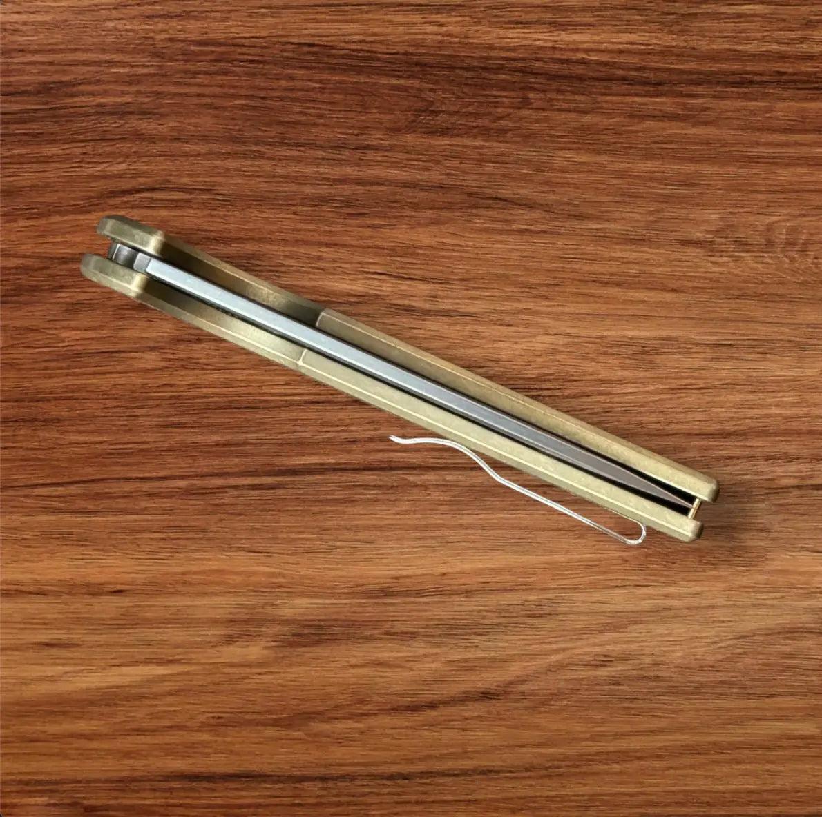 Pro-Tech-Pro-Tech AlBronze Gridlock Mordax - "Gridlock" Handle - Stonewash S45vn Blade - Black Lip Pearl Push Button - Blasted Mini Deep Carry Clip-7-Urban Cutlery