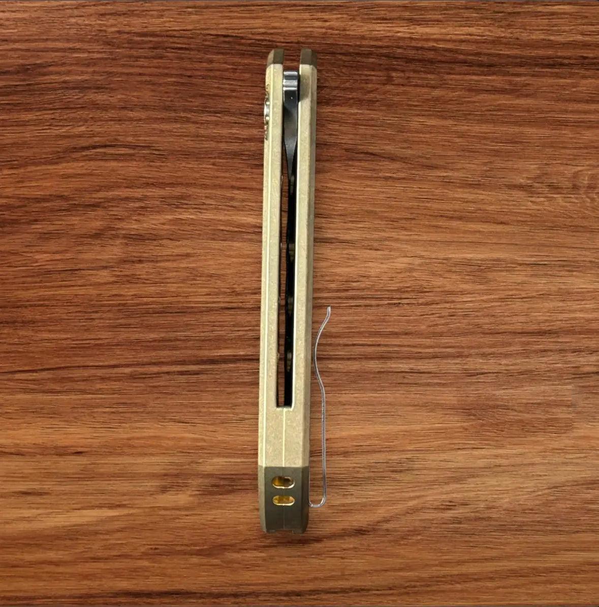 Pro-Tech-Pro-Tech AlBronze Gridlock Mordax - "Gridlock" Handle - Stonewash S45vn Blade - Black Lip Pearl Push Button - Blasted Mini Deep Carry Clip-8-Urban Cutlery