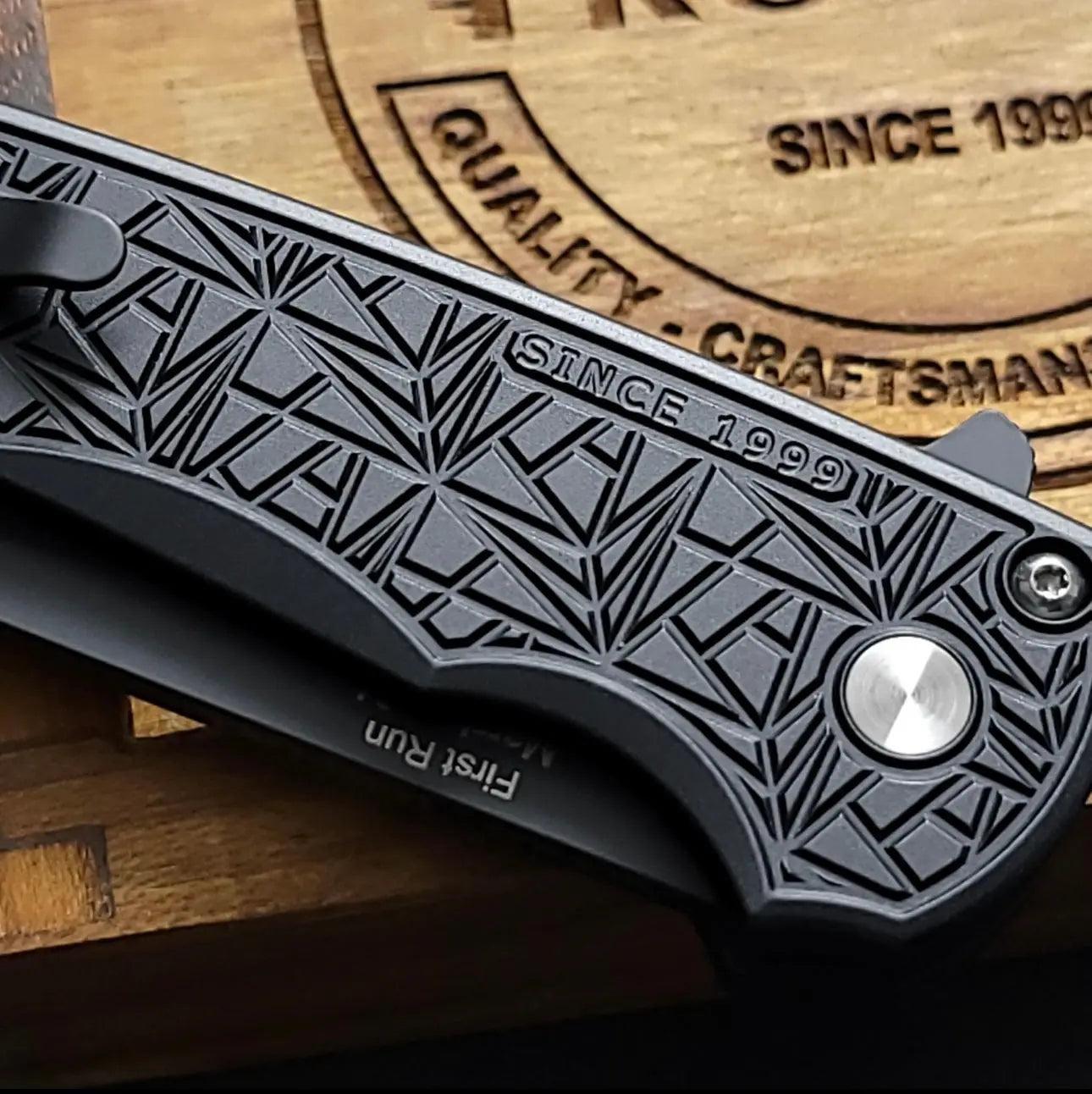 Pro-Tech-Pro-Tech Blade Show Atlanta 2024 Exclusive Malibu "Nexus" - 25 Year Anniversary Pattern Milled Handle - DLC Black Wharncliffe Blade - MOP Inlaid Push Button - Satin Hardware /250-2-Urban Cutlery