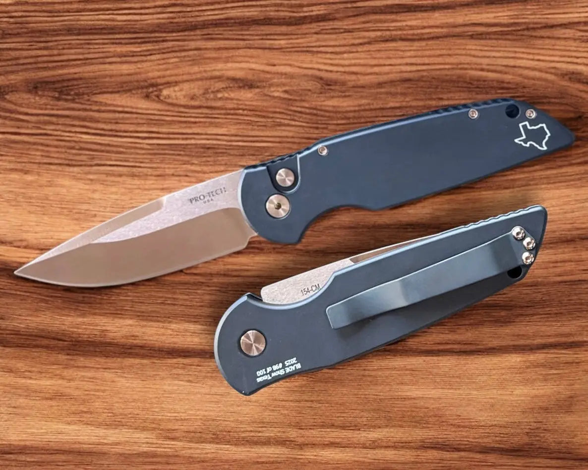 Pro-Tech-Pro-Tech Blade Show Texas Exclusive TR-3 Auto - Black Handle with Texas Engraving - Rose Gold Hardware - Rose Gold 154cm Blade /100-1-Urban Cutlery
