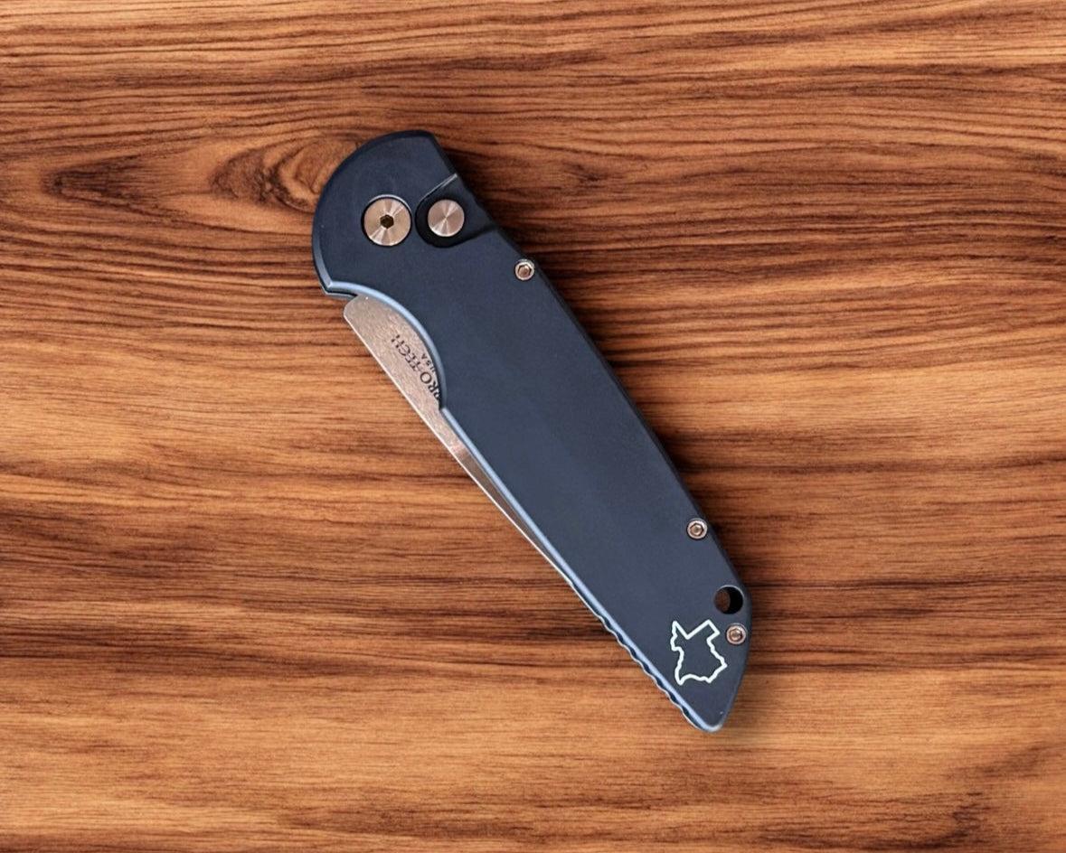 Pro-Tech-Pro-Tech Blade Show Texas Exclusive TR-3 Auto - Black Handle with Texas Engraving - Rose Gold Hardware - Rose Gold 154cm Blade /100-4-Urban Cutlery