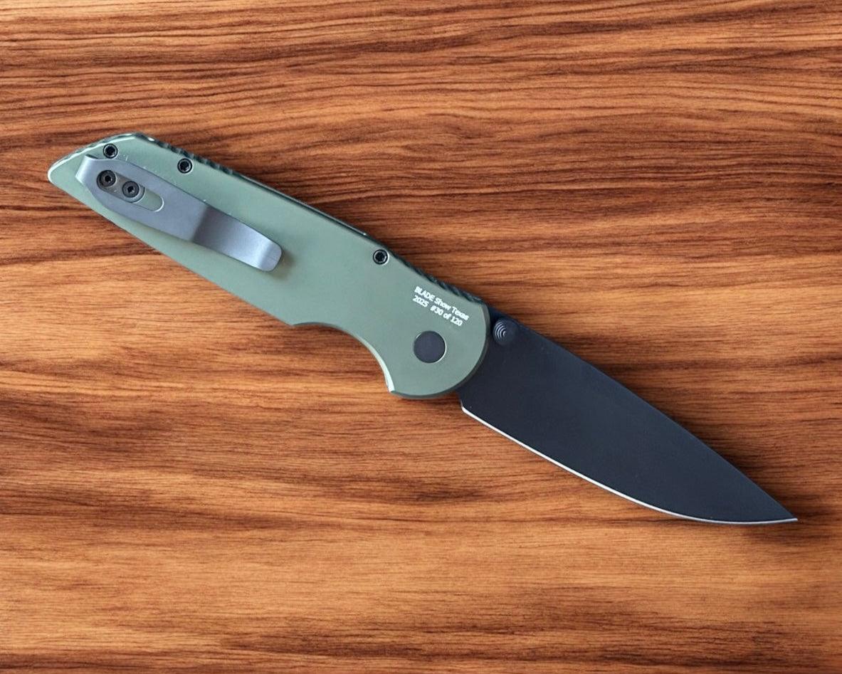 Pro-Tech-Pro-Tech Blade Show Texas Exclusive TR-3 INTEGRITY Manual - Dark Green Handle - Mosaic Pin Button - DLC Black S35vn Blade /120-2-Urban Cutlery