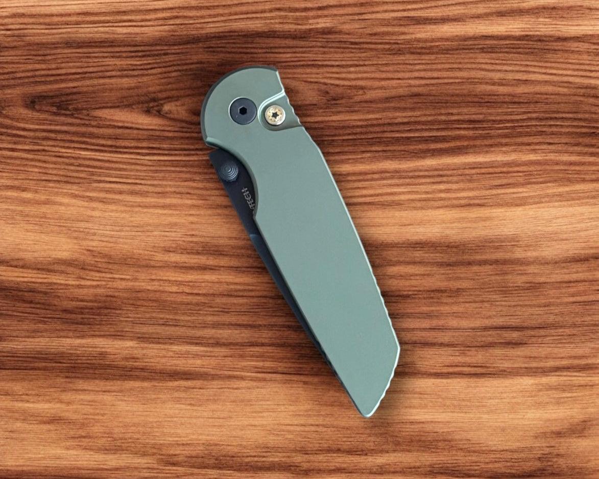 Pro-Tech-Pro-Tech Blade Show Texas Exclusive TR-3 INTEGRITY Manual - Dark Green Handle - Mosaic Pin Button - DLC Black S35vn Blade /120-3-Urban Cutlery