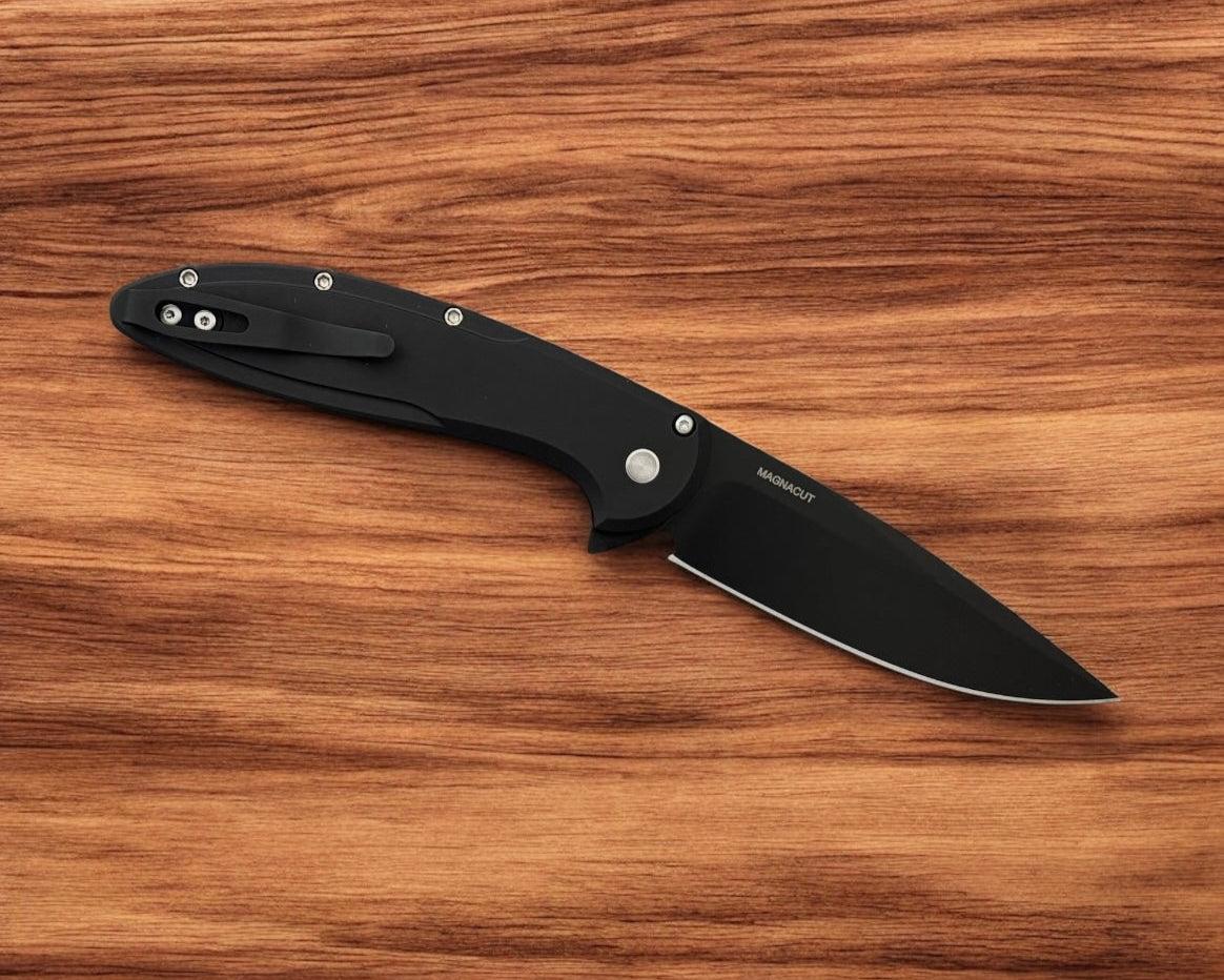 Pro-Tech-Pro-Tech CF2103-LTD.TC.Blue Cambria - Black 6061 Aluminum Handles with TechnoCarbo Blue Inlay - DLC Black Magnacut Blade - Black Lip Button - Satin Hardware-3-Urban Cutlery