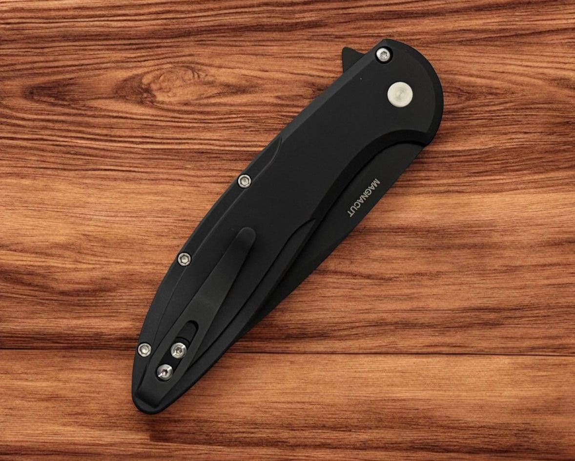Pro-Tech-Pro-Tech CF2103-LTD.TC.Blue Cambria - Black 6061 Aluminum Handles with TechnoCarbo Blue Inlay - DLC Black Magnacut Blade - Black Lip Button - Satin Hardware-5-Urban Cutlery