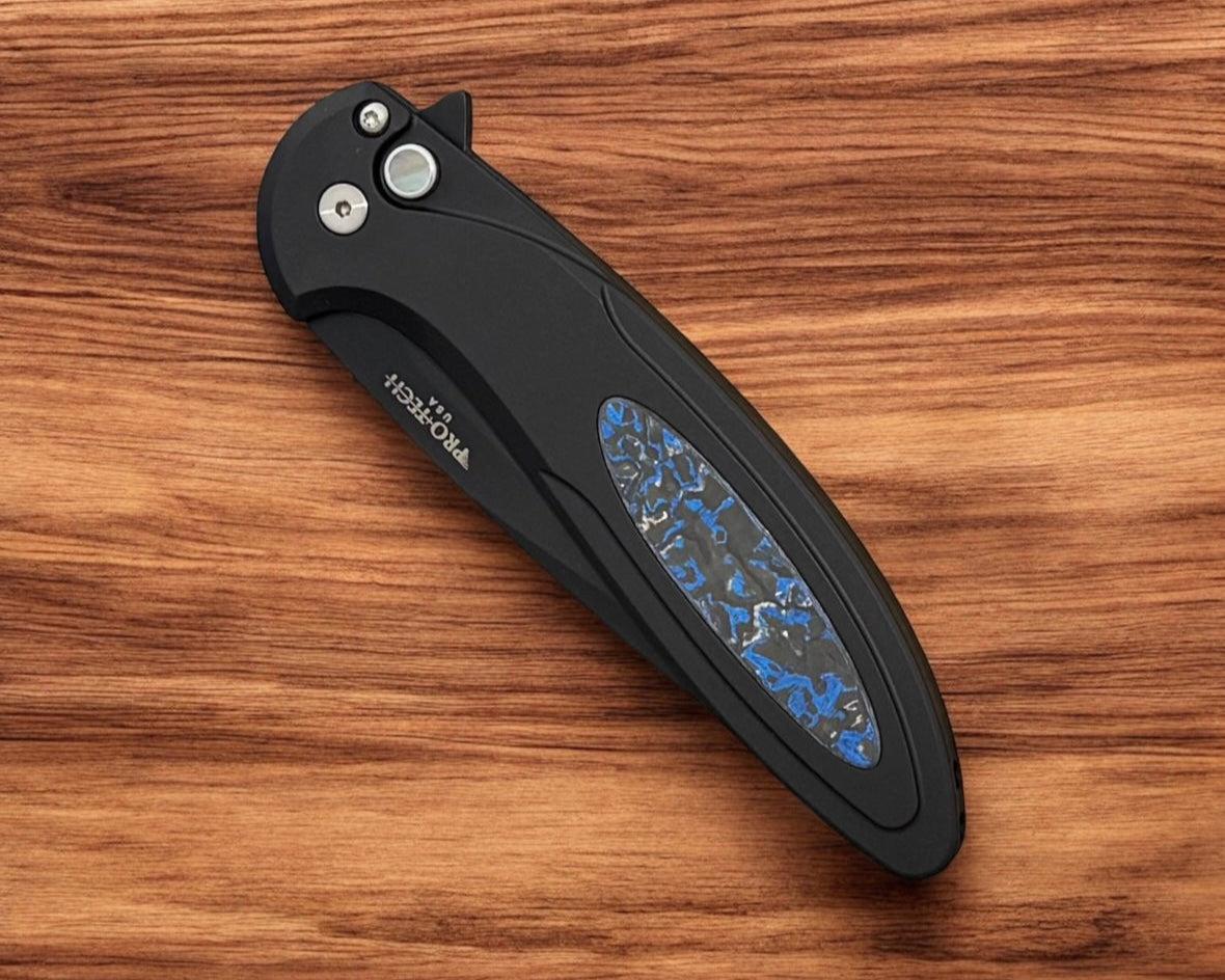 Pro-Tech-Pro-Tech CF2103-LTD.TC.Blue Cambria - Black 6061 Aluminum Handles with TechnoCarbo Blue Inlay - DLC Black Magnacut Blade - Black Lip Button - Satin Hardware-Urban Cutlery
