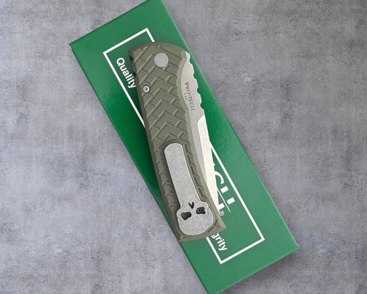 Pro-Tech-Pro-Tech Chaves Redencion Auto "Factory Seconds" - Green TREAD Handles - Stonewash S35vn Blade-1-Urban Cutlery