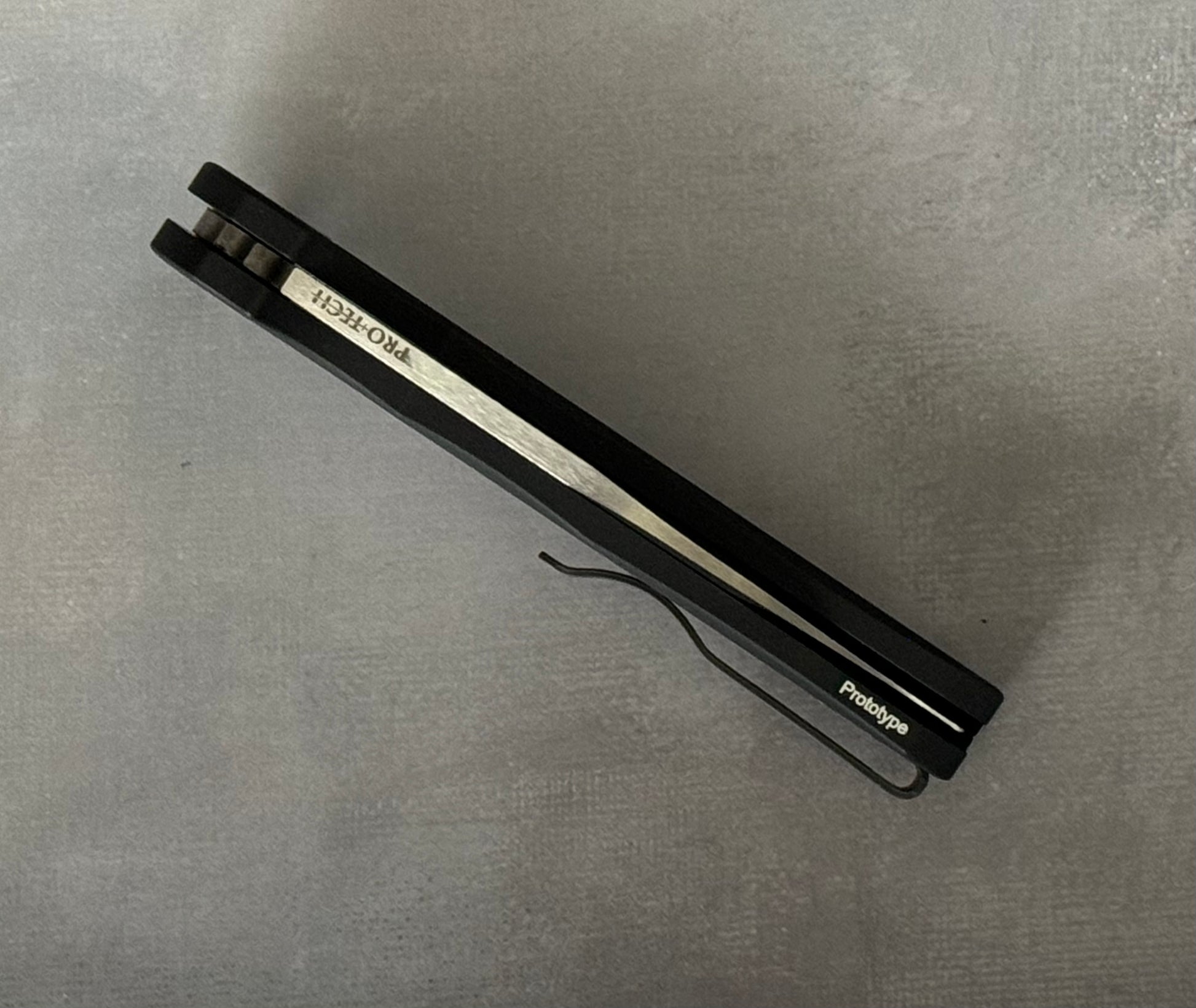 Pro-Tech-Pro-Tech Custom Malibu Nexus (2024 Malibu Custom 001) - 25 Year Anniversary Pattern Milled Handle - Mike Irie Compound Hand Ground Mirror Polish Wharncliffe Blade - Black Pearl Inlaid Push Button - Black DLC Titanium Clip /100 "Prototype"-5-Urban Cutlery