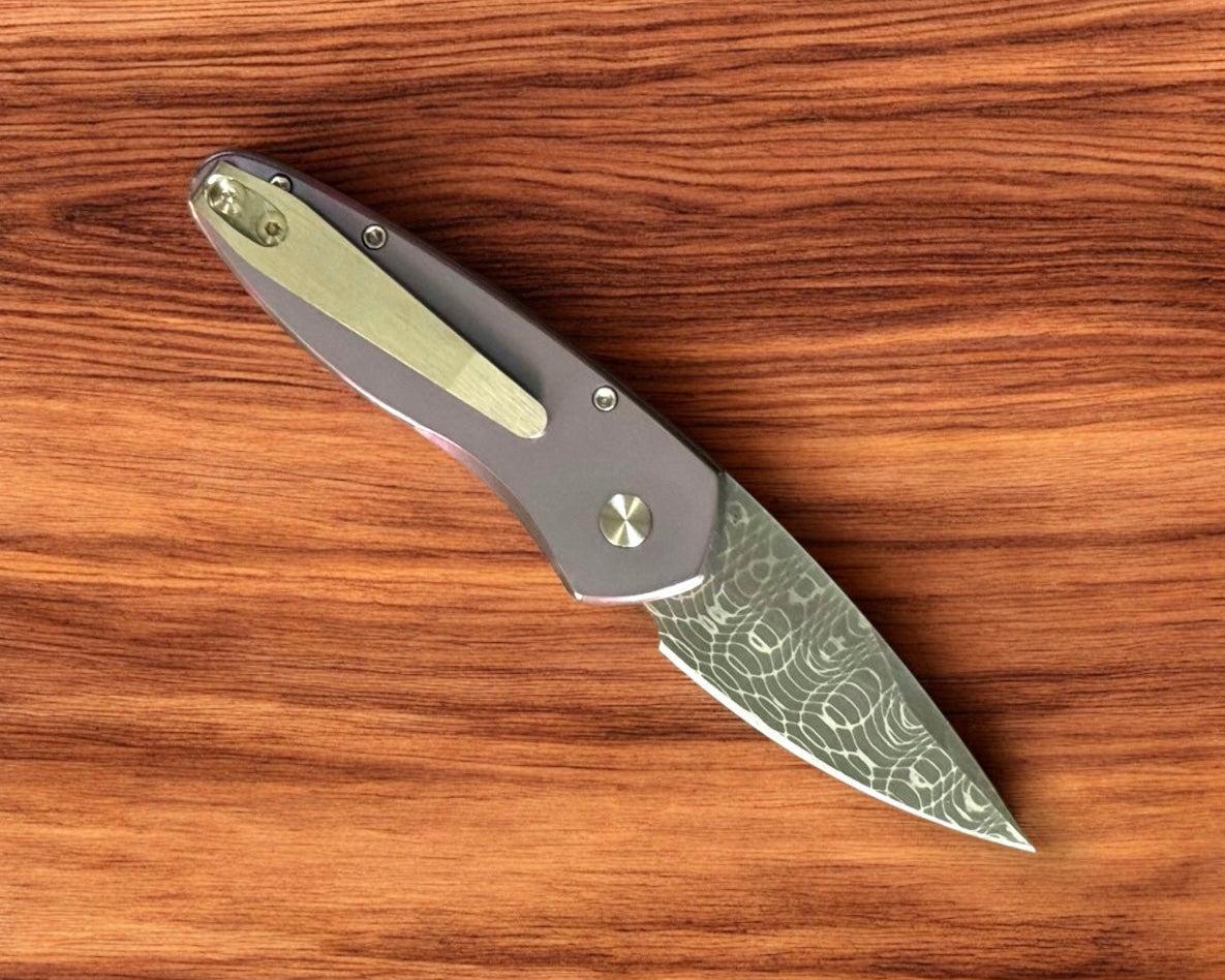 Pro-Tech-Pro-Tech Custom Sprint Spirograph Damascus, Purple Ti, MOP Inlay-3-Urban Cutlery