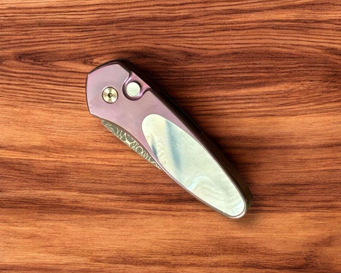 Pro-Tech-Pro-Tech Custom Sprint Spirograph Damascus, Purple Ti, MOP Inlay-4-Urban Cutlery