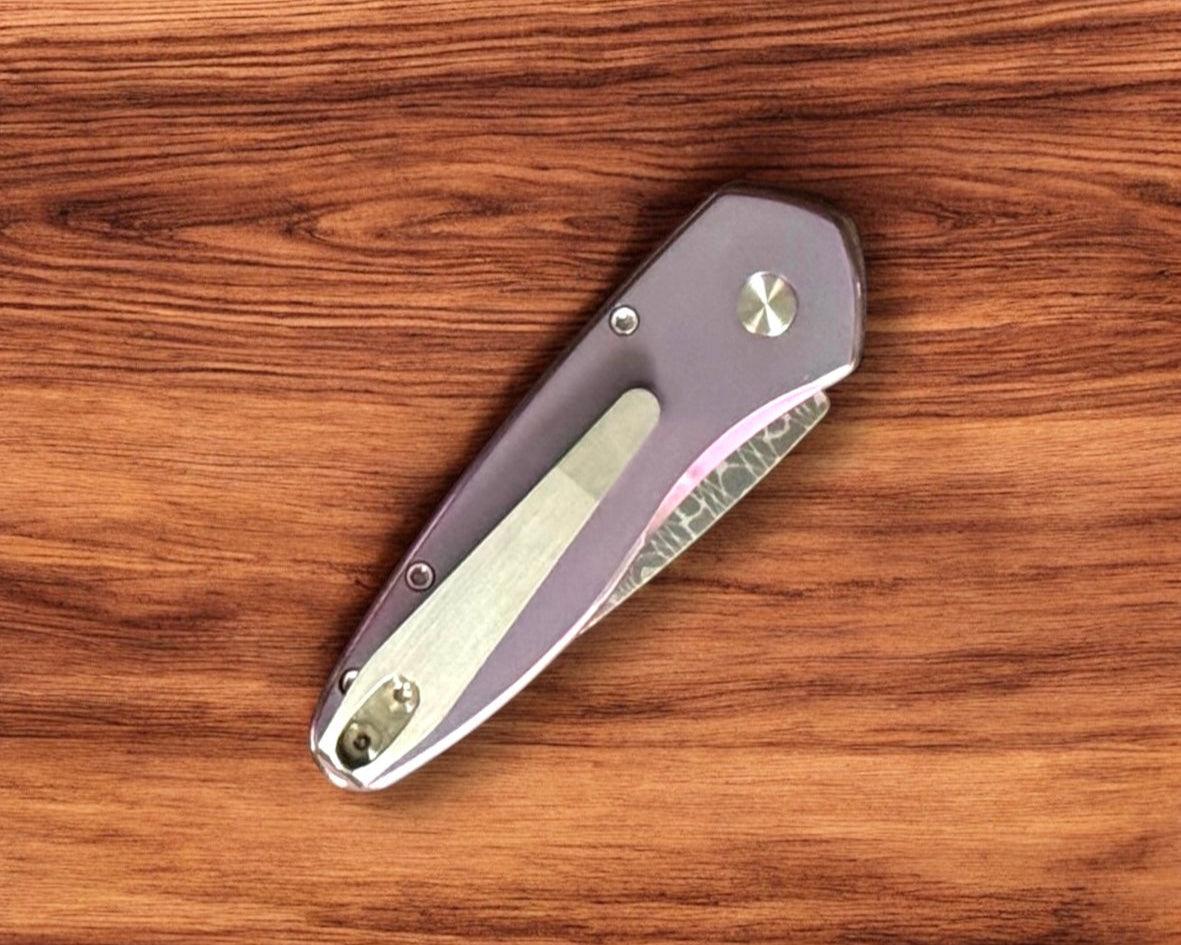 Pro-Tech-Pro-Tech Custom Sprint Spirograph Damascus, Purple Ti, MOP Inlay-5-Urban Cutlery