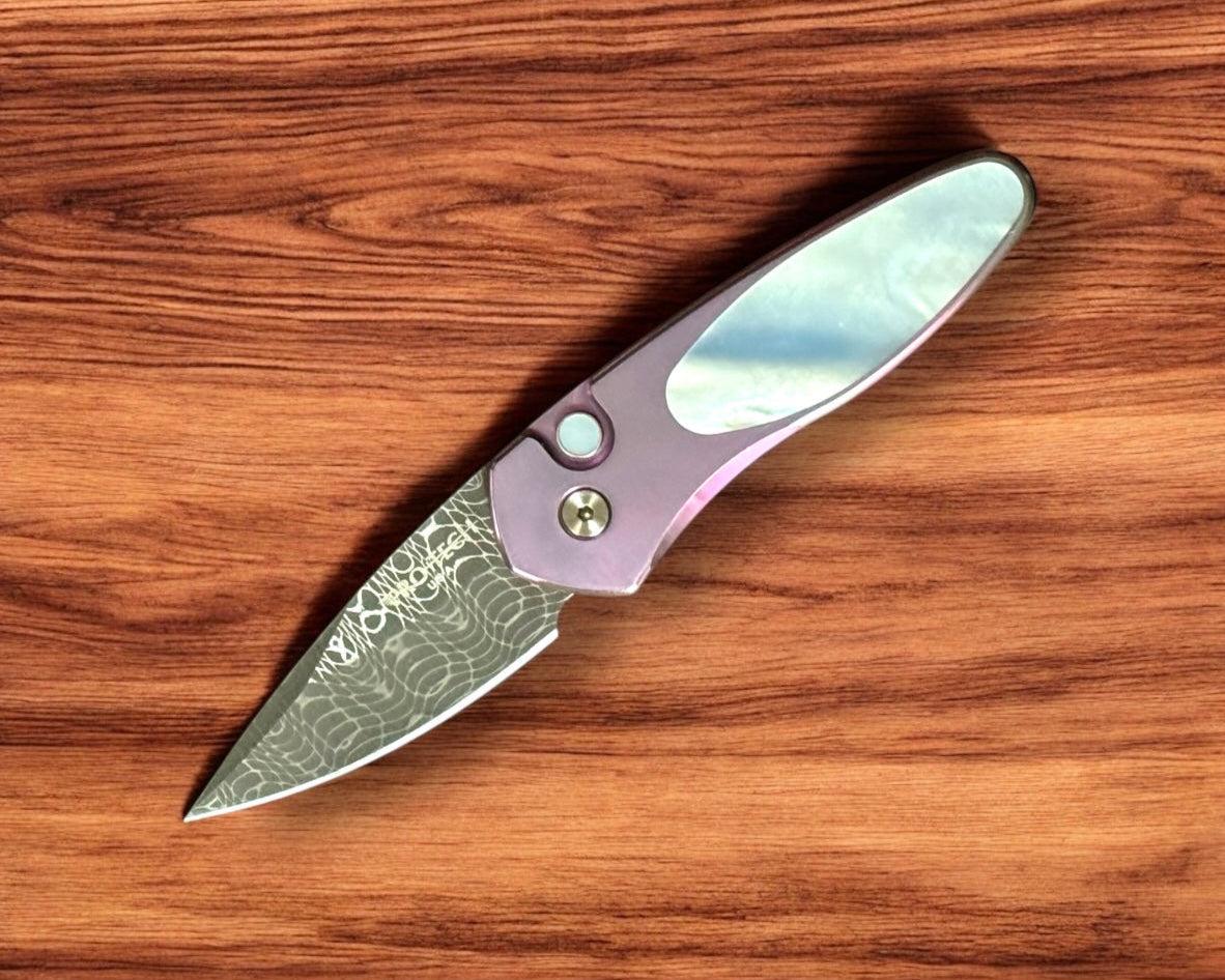 Pro-Tech-Pro-Tech Custom Sprint Spirograph Damascus, Purple Ti, MOP Inlay-Urban Cutlery