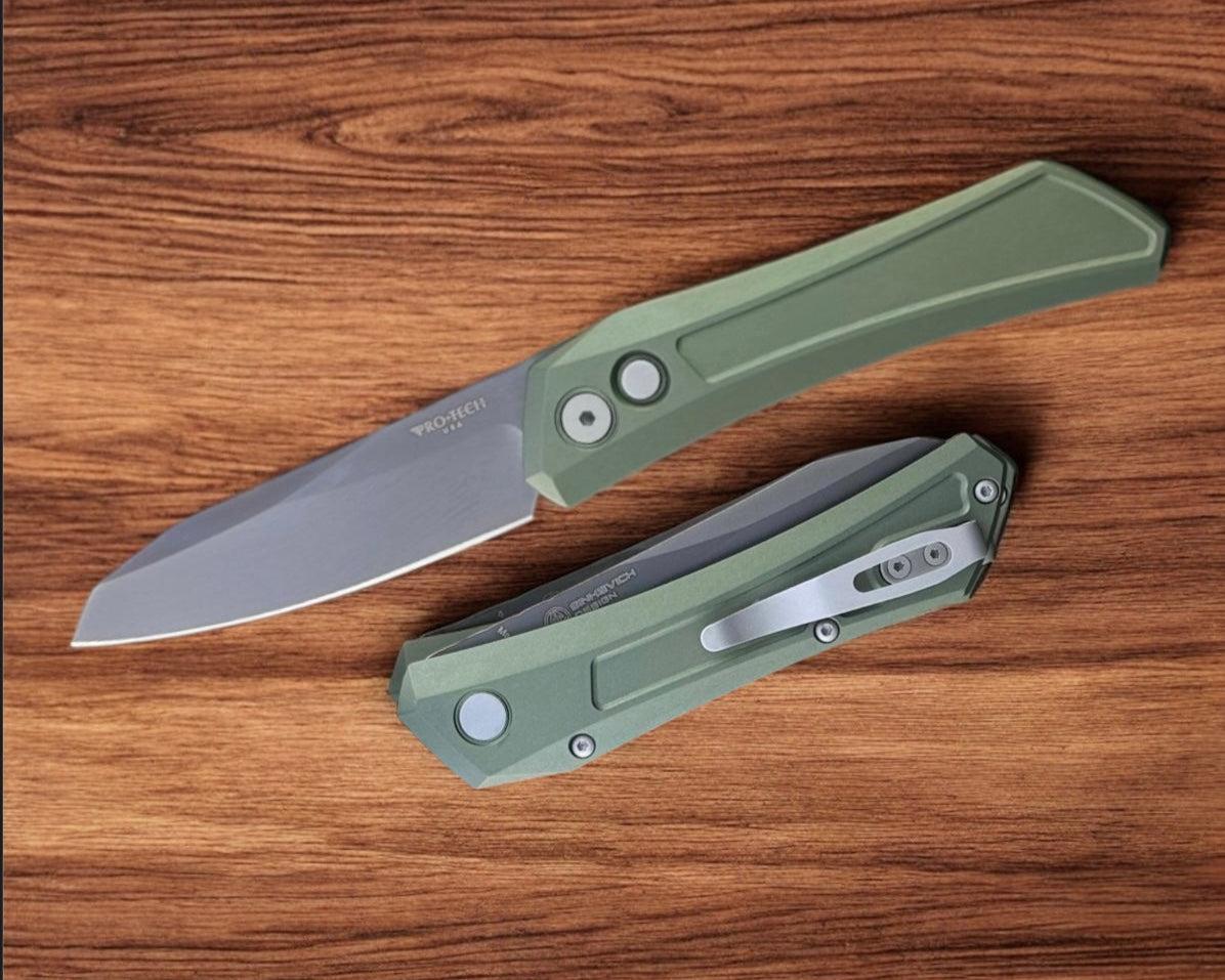 Pro-Tech-Pro-Tech DS121-Green Dmitry Sinkevich Design Oligarch Auto - Solid Green Handles - Smoky Grey DLC Magnacut Blade-1-Urban Cutlery