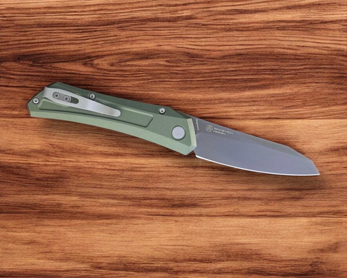 Pro-Tech-Pro-Tech DS121-Green Dmitry Sinkevich Design Oligarch Auto - Solid Green Handles - Smoky Grey DLC Magnacut Blade-3-Urban Cutlery
