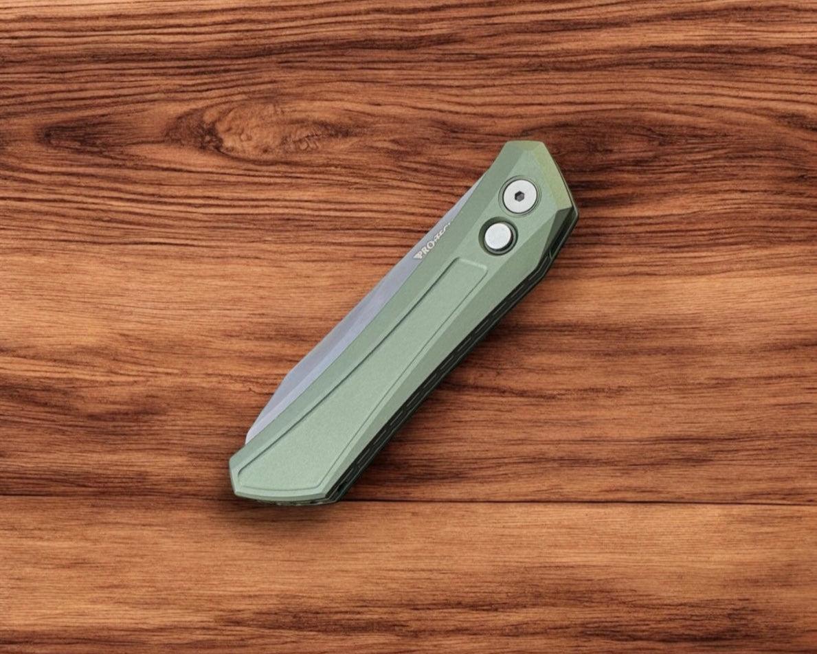 Pro-Tech-Pro-Tech DS121-Green Dmitry Sinkevich Design Oligarch Auto - Solid Green Handles - Smoky Grey DLC Magnacut Blade-4-Urban Cutlery