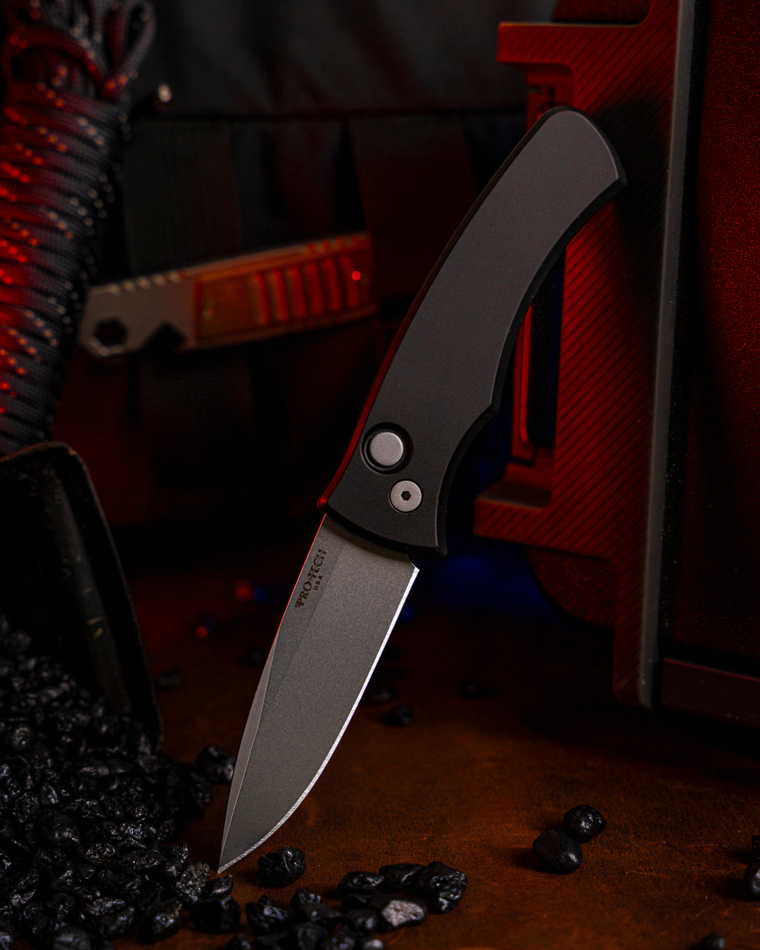 Pro-Tech-Pro-Tech DUKE2101 Duke AUTO - Black 6061 Aluminum Handle - Stonewash Magnacut Blade - Blasted Hardware - Black Clip-1-Urban Cutlery