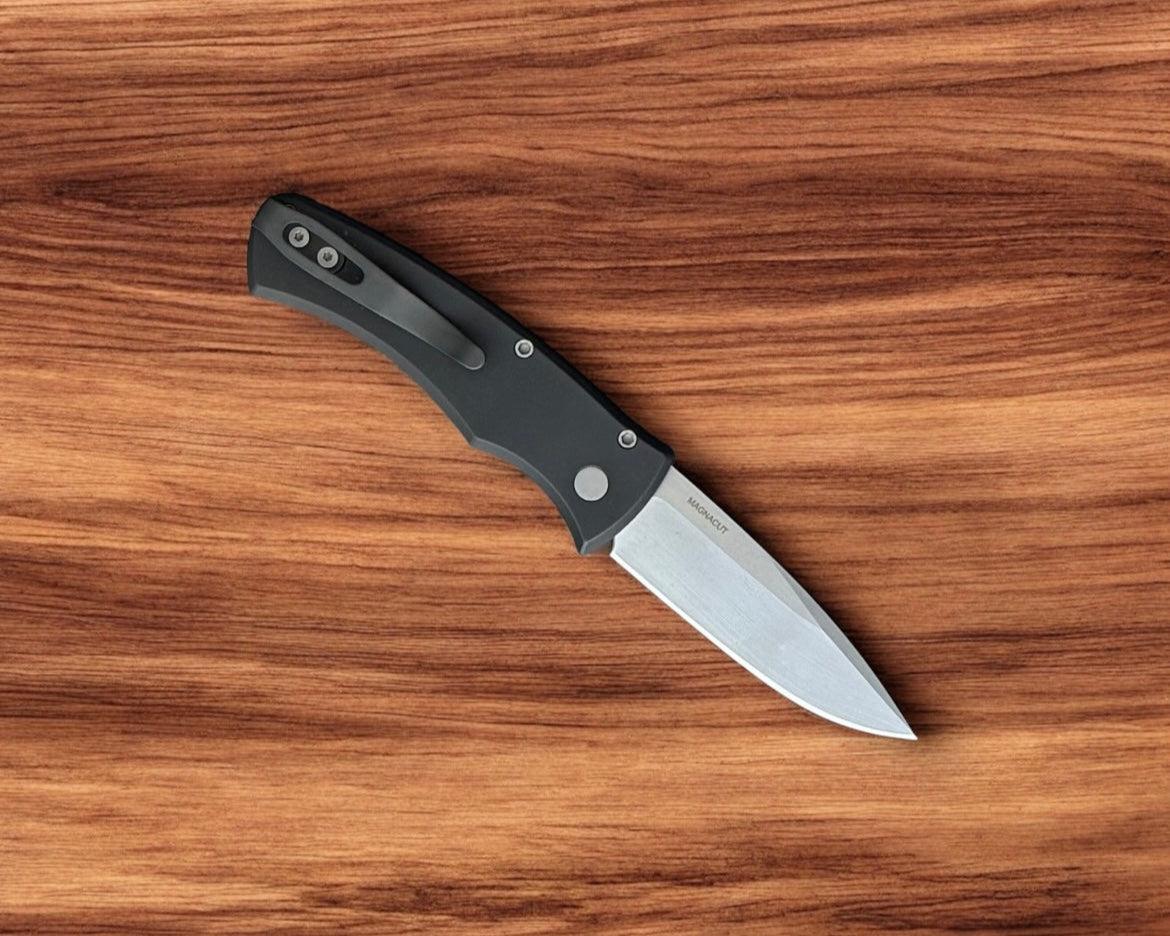 Pro-Tech-Pro-Tech DUKE2101 Duke AUTO - Black 6061 Aluminum Handle - Stonewash Magnacut Blade - Blasted Hardware - Black Clip-Urban Cutlery
