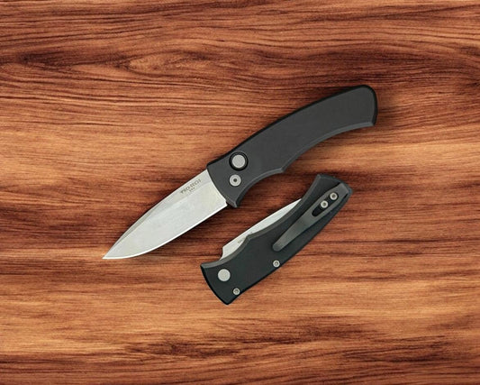 Pro-Tech-Pro-Tech DUKE2101 Duke AUTO - Black 6061 Aluminum Handle - Stonewash Magnacut Blade - Blasted Hardware - Black Clip-Urban Cutlery