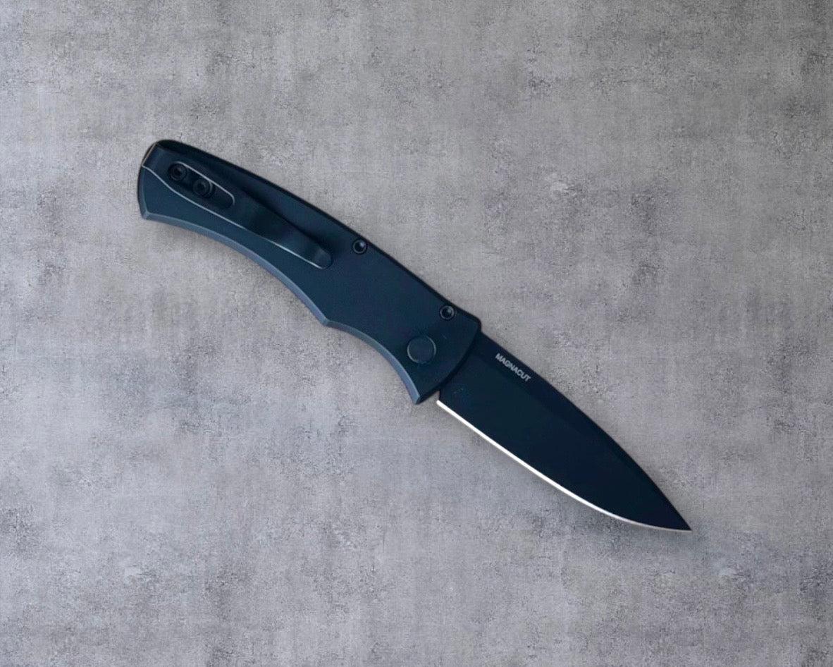 Pro-Tech-Pro-Tech DUKE.Unique.Micarta Duke AUTO - Black 6061 Aluminum Handle w/ Custom Unique Micarta Inlay - Magnacut Blade - Unique Button #2-3-Urban Cutlery