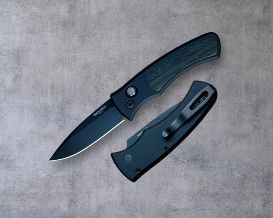Pro-Tech-Pro-Tech DUKE.Unique.Micarta Duke AUTO - Black 6061 Aluminum Handle w/ Custom Unique Micarta Inlay - Magnacut Blade - Unique Button #2-Urban Cutlery