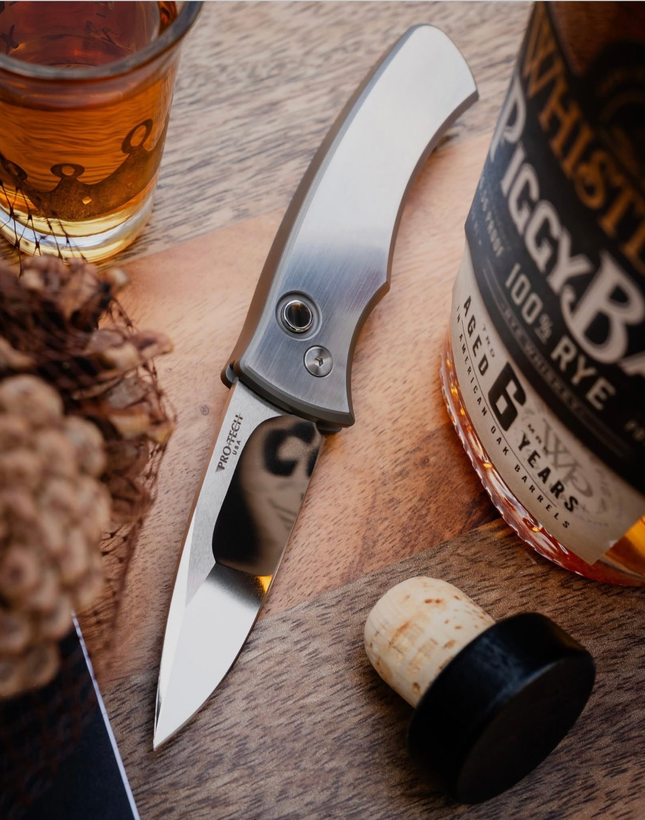 Pro-Tech-Pro-Tech Duke Custom 002 AUTO - 2-Tone 17-4 Steel Handle - Polished Mike Irie Compound Ground 154CM Blade - Pearl Button - Custom Clip-2-Urban Cutlery