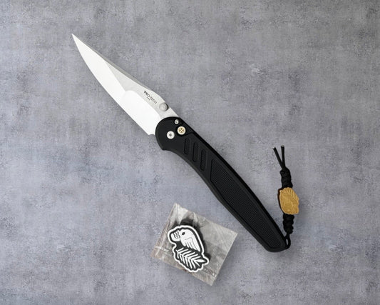 Pro-Tech-Pro-Tech Duke x Peace Neighbor Avalon 1st Production - Textured Black 6061 Aluminum Handle - Polished Mike Irie Compound Ground 154CM Blade - Mosaic Button - Peace Neighbor Bead & Patch Included-Urban Cutlery