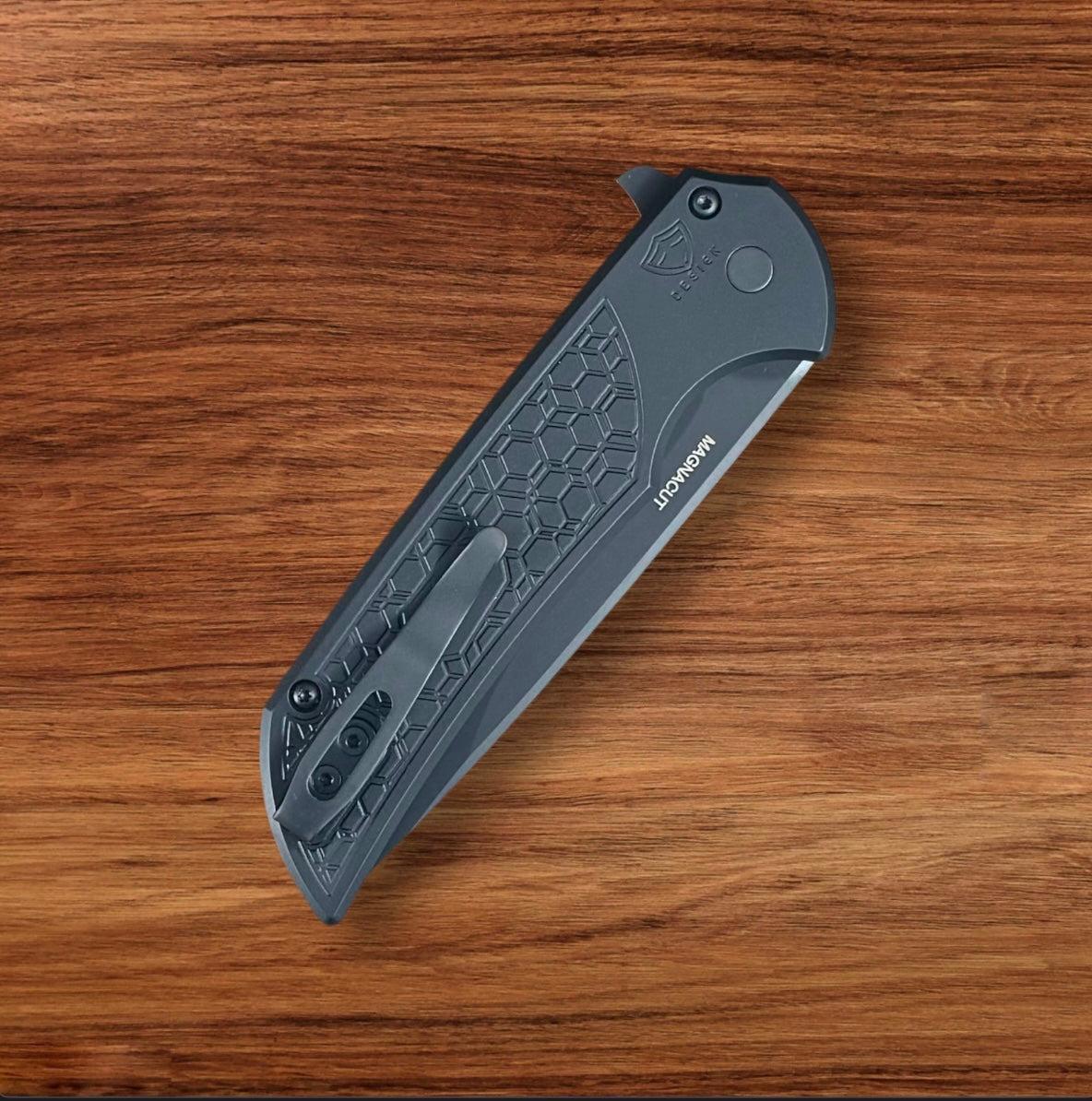 Pro-Tech-Pro-Tech Gridlock Mordax - Black "Gridlock" Handle - DLC Black Magnacut Blade - DLC Black Mini Deep Carry Clip-4-Urban Cutlery