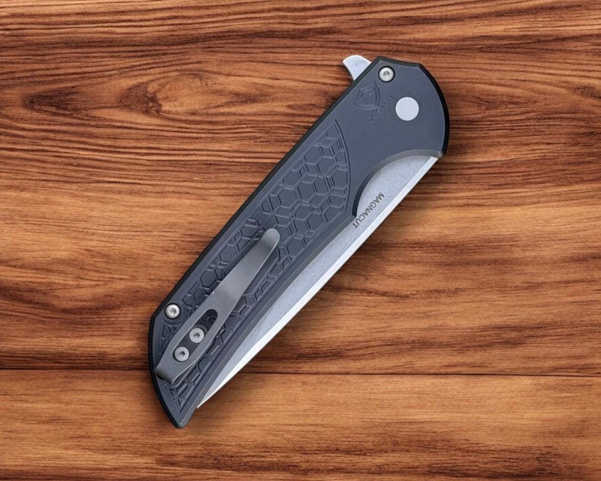 Pro-Tech-Pro-Tech Gridlock Mordax - Black "Gridlock" Handle - Stonewash Magnacut Blade - Blasted Clip-5-Urban Cutlery