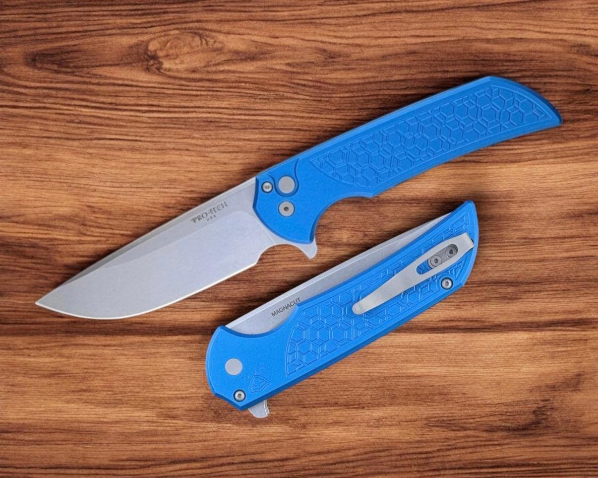 Pro-Tech-Pro-Tech Gridlock Mordax - Blue "Gridlock" Handle - Stonewash Magnacut Blade - Blasted Clip-1-Urban Cutlery