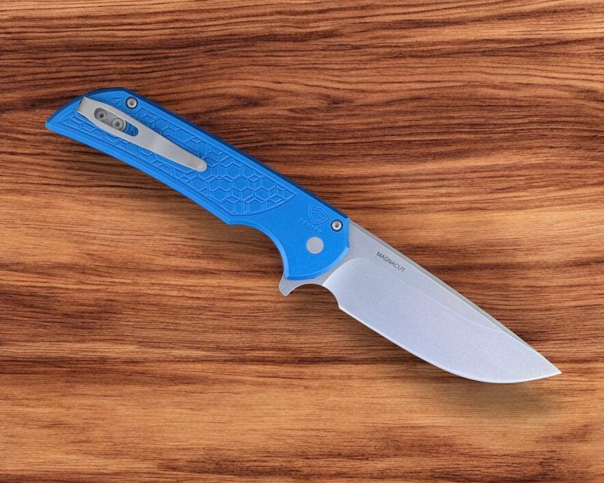 Pro-Tech-Pro-Tech Gridlock Mordax - Blue "Gridlock" Handle - Stonewash Magnacut Blade - Blasted Clip-3-Urban Cutlery