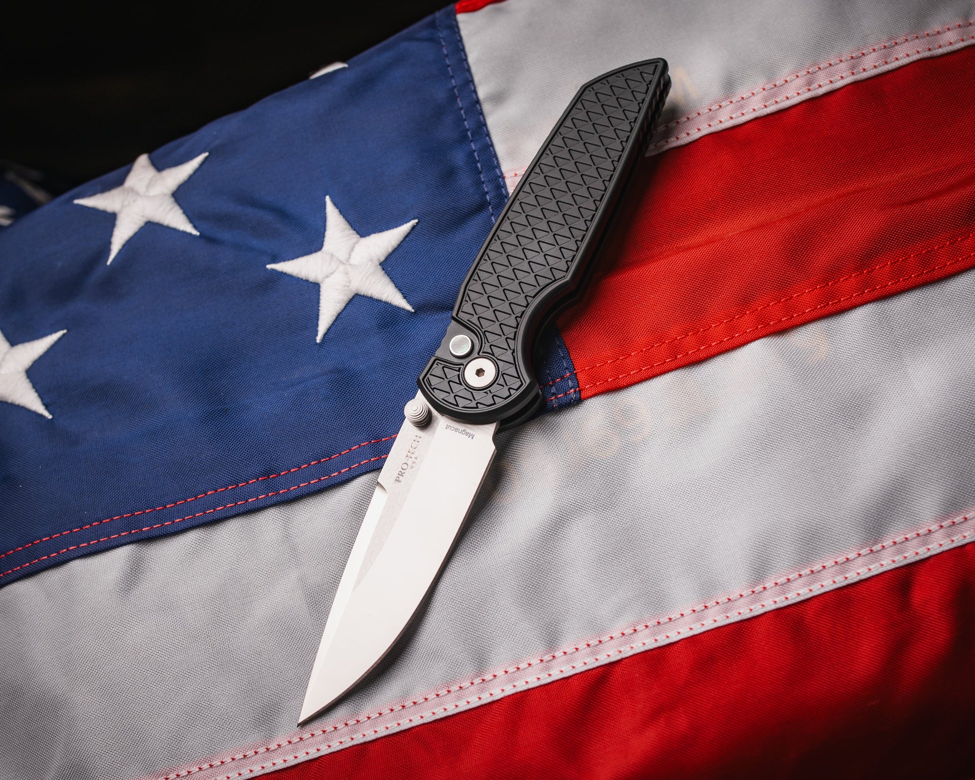 Pro-Tech-Pro-Tech INT1105.LTD TR-3 INTEGRITY Manual - Relic Textured Black Handle - Machine Satin MAGNACUT Blade - Black Lip Pearl Button - Satin Hardware-1-Urban Cutlery