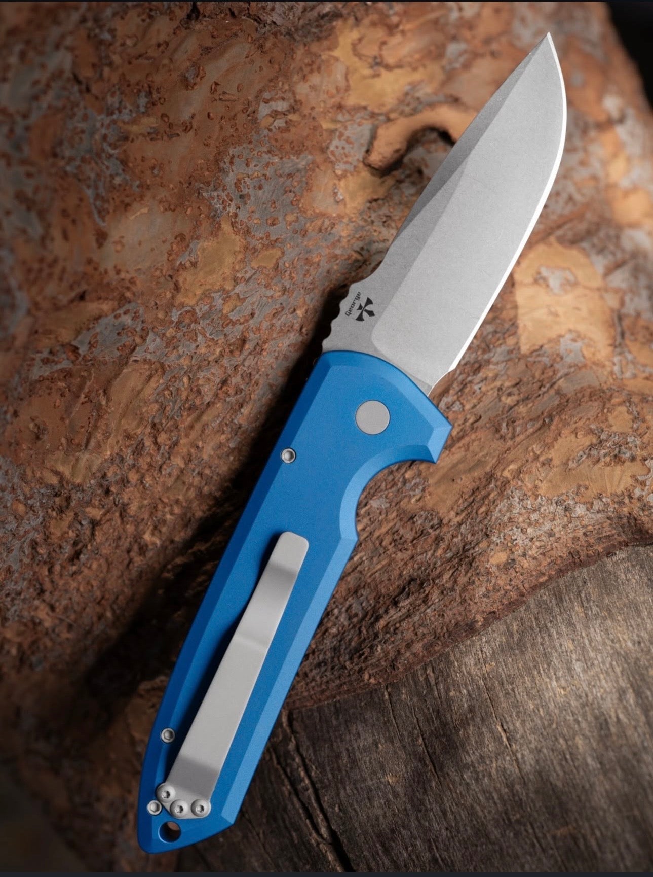 Pro-Tech-Pro-Tech Les George LG3101-Blue Rockeye AUTO - Blue Handle - Magnacut Blade - Blasted Hardware-3-Urban Cutlery