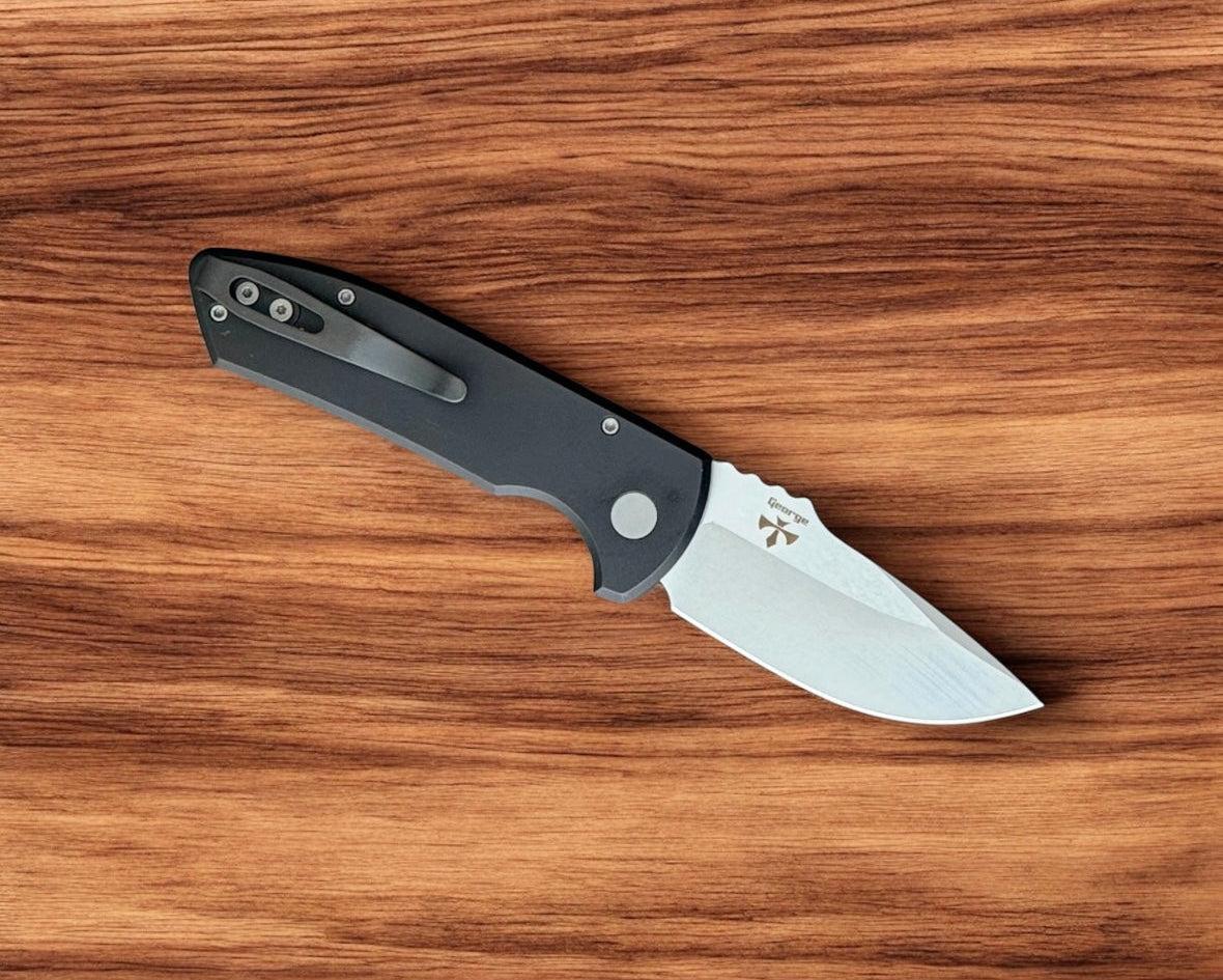 Pro-Tech-Pro-Tech Les George LG405 SBR AUTO - Machined Texture Black Handle - s35vn Blade - Blasted Hardware-Urban Cutlery