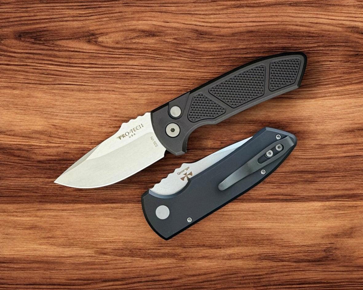 Pro-Tech-Pro-Tech Les George LG405 SBR AUTO - Machined Texture Black Handle - s35vn Blade - Blasted Hardware-Urban Cutlery