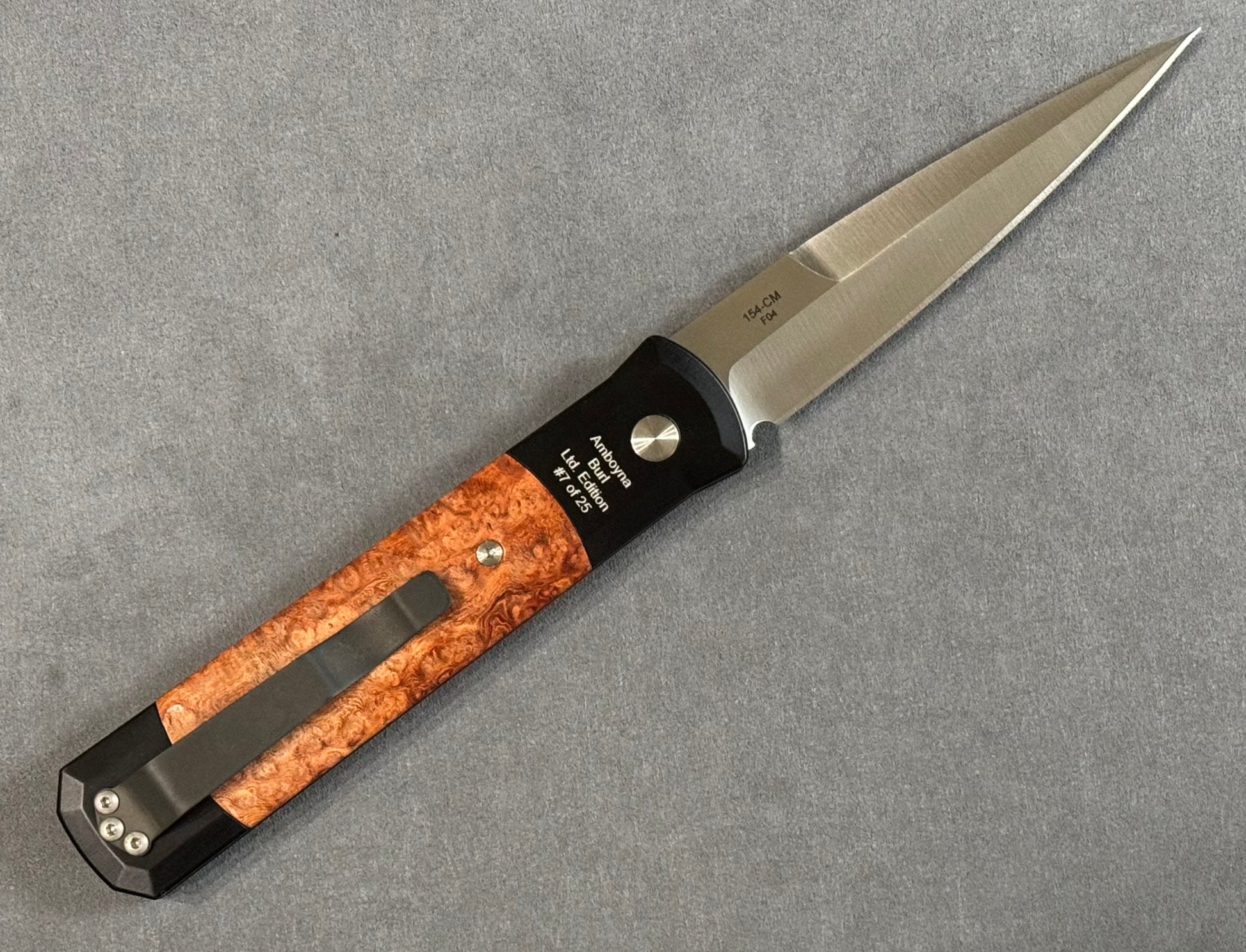 Pro-Tech-Pro-Tech Limited Edition Godfather - Black w/ Amboyna Burl Inlays - Satin Blade #7 of 25 - Brand New-Urban Cutlery